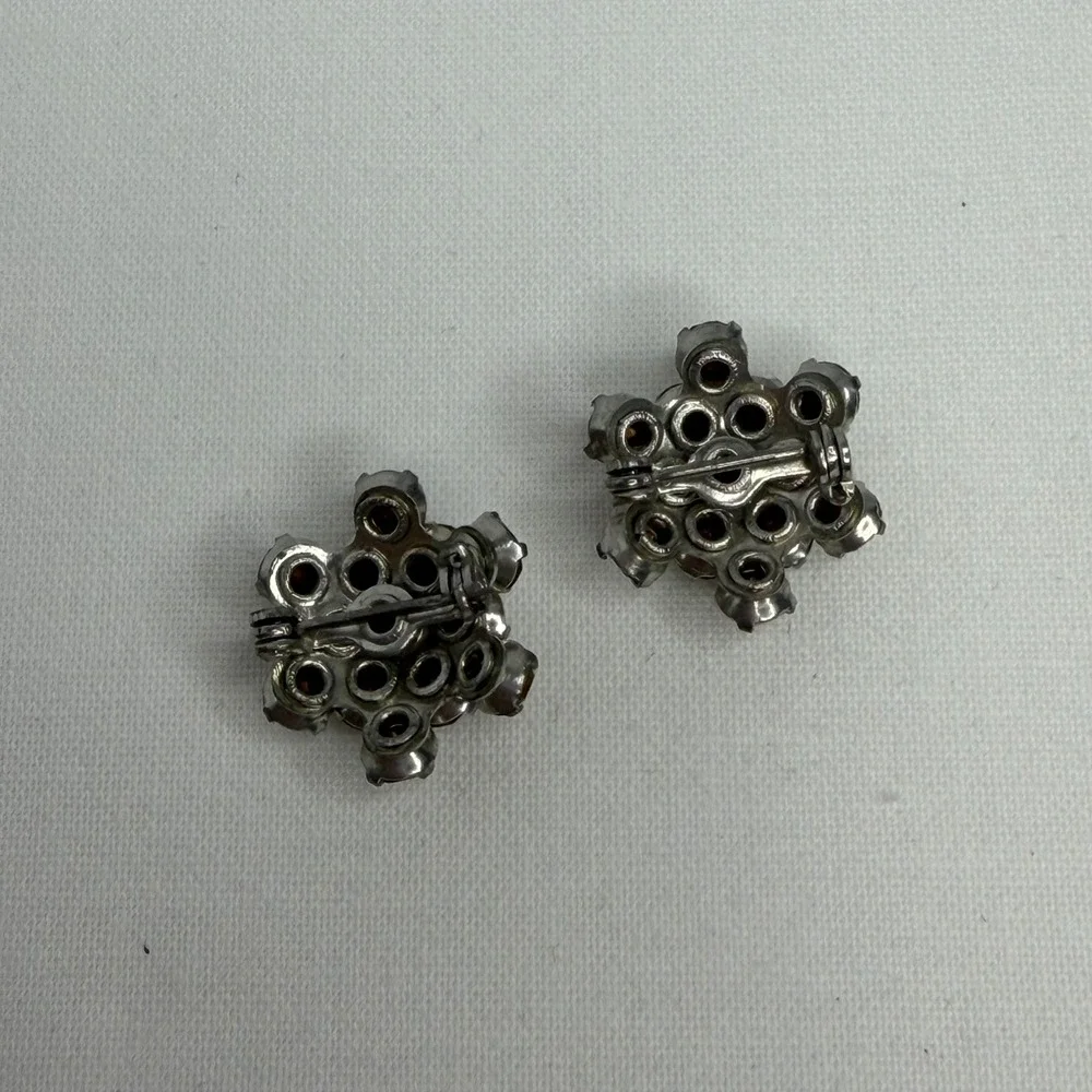 Vintage Clear Rhinestone Cluster Scatter Pins Pair Silver Tone Mid Century